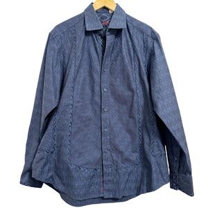 Robert Graham Navy Blue Diamond Embroidered Button Down Shirt Size Large
